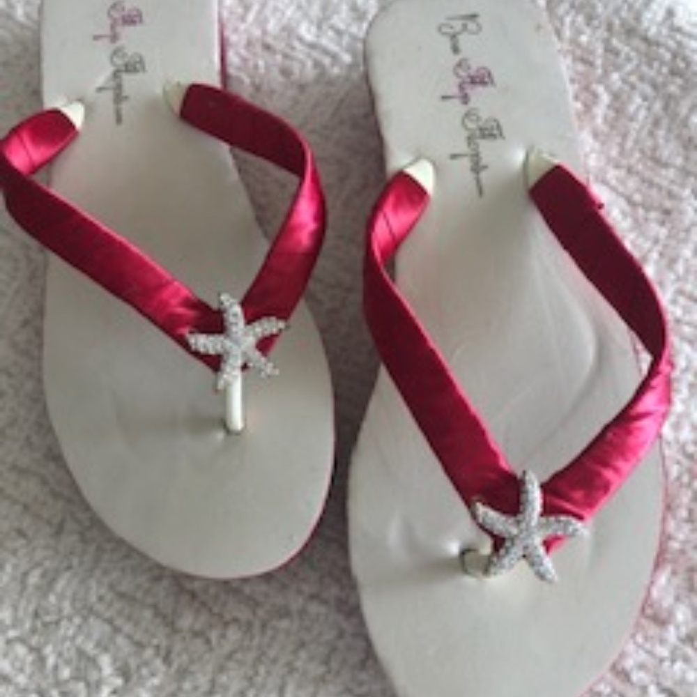 Ruby Red Flip Flops with Starfish Emblem NEVER WORN